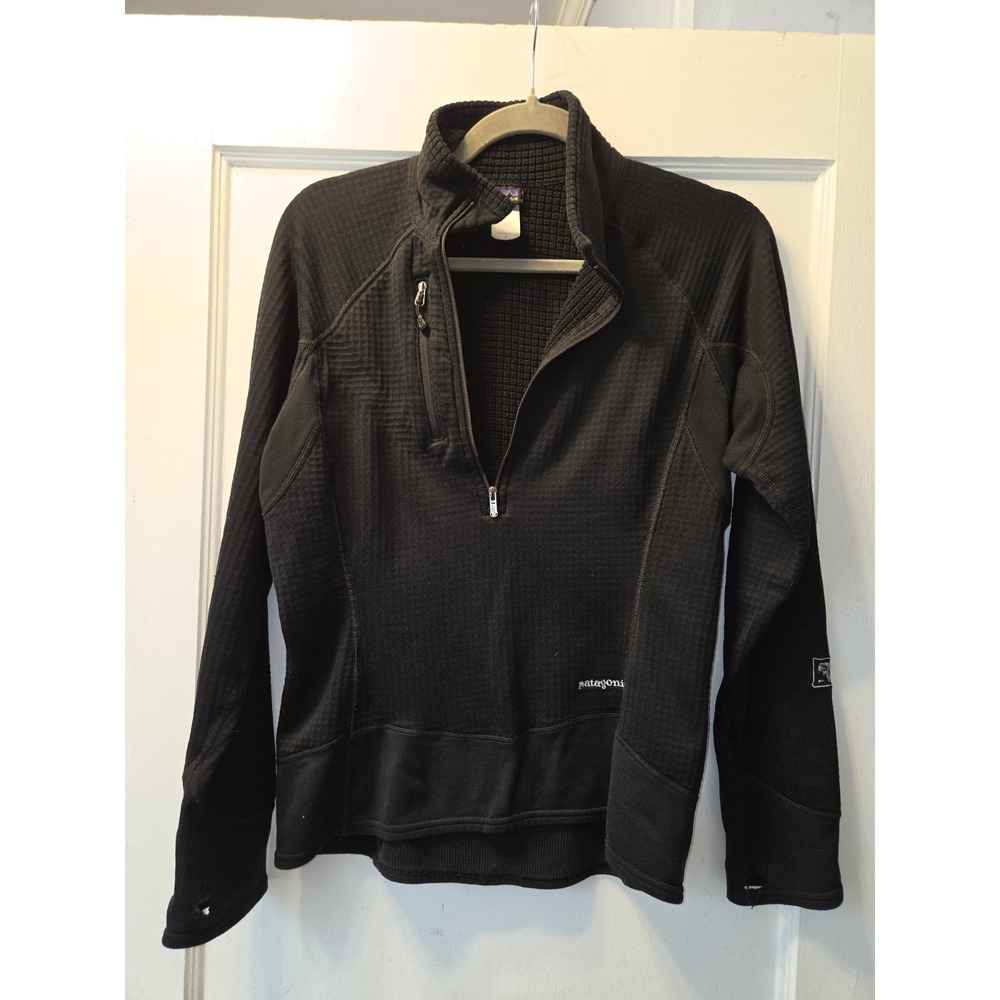 PATAGONIA R1 Regulator Flash 1/2 Zip Pullover. Black Grid Fleece sz S. See Pics